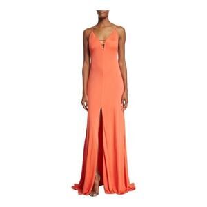 Aidan Mattox Sleeveless V-Neckline Ladder Cut-Out Maxi Dress Orange Women Size 4